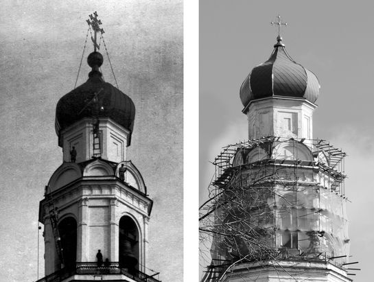 Эти фотографии разделяет больше века. Меняются технологии ремонта храма Рождества Христова, но сохраняется его первозданное величие.